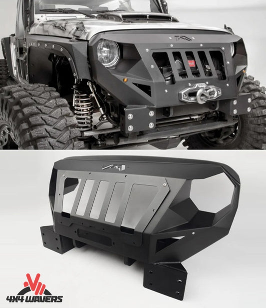 4X4WAVERS Armor Grumper - Short Edge Metal Face Grille/Front Bumper -  Jeep Wrangler JK/JKU 2007-2018 - 4X4 WAVERS