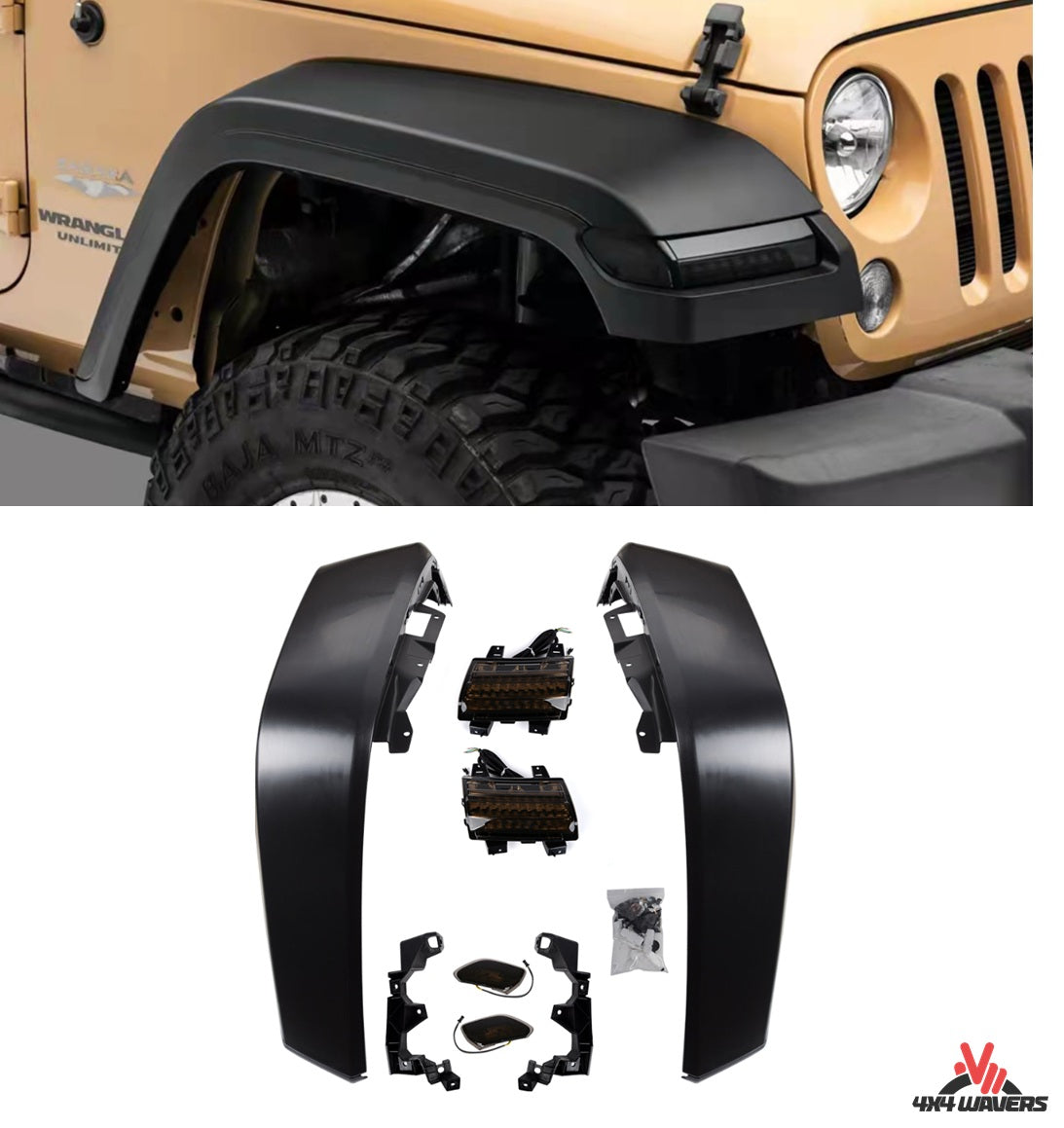 4X4WAVERS JK to JL Upgrade Front Fenders Kit with LED Light - JL Style - Jeep Wrangler JK/JKU 2007-2018 - 4X4 WAVERS