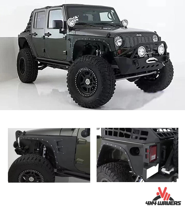 4X4WAVERS Armor Crusher Steel Fender Kit (Front & Rear) - Jeep Wrangler JKU (4 doors) 2007-2018 - 4X4 WAVERS