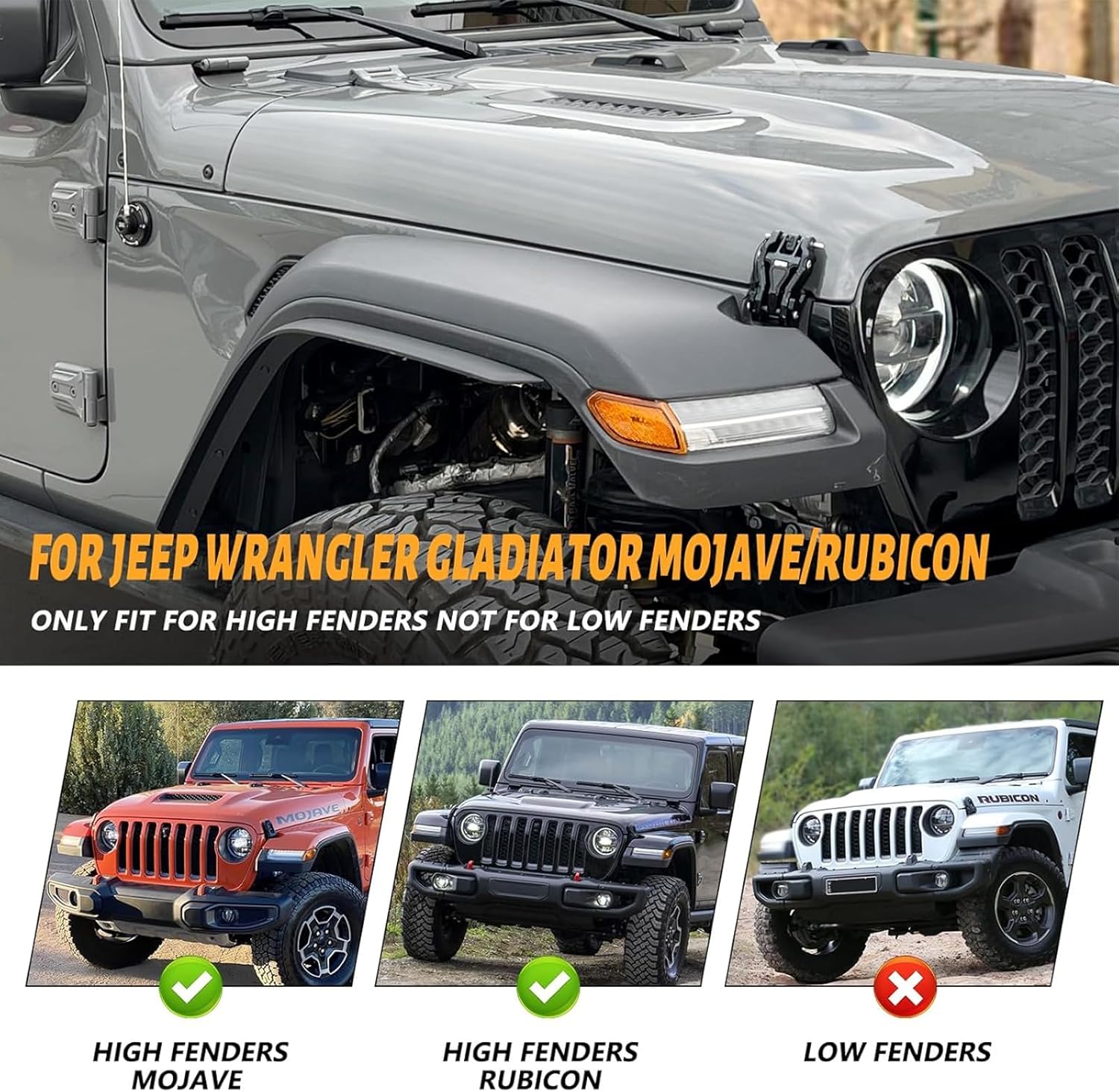 4X4WAVERS  Fender Flares Trim Extension Protector - Jeep Wrangler JT Gladiator 2019+ (high fenders like Rubicon) - 4X4 WAVERS
