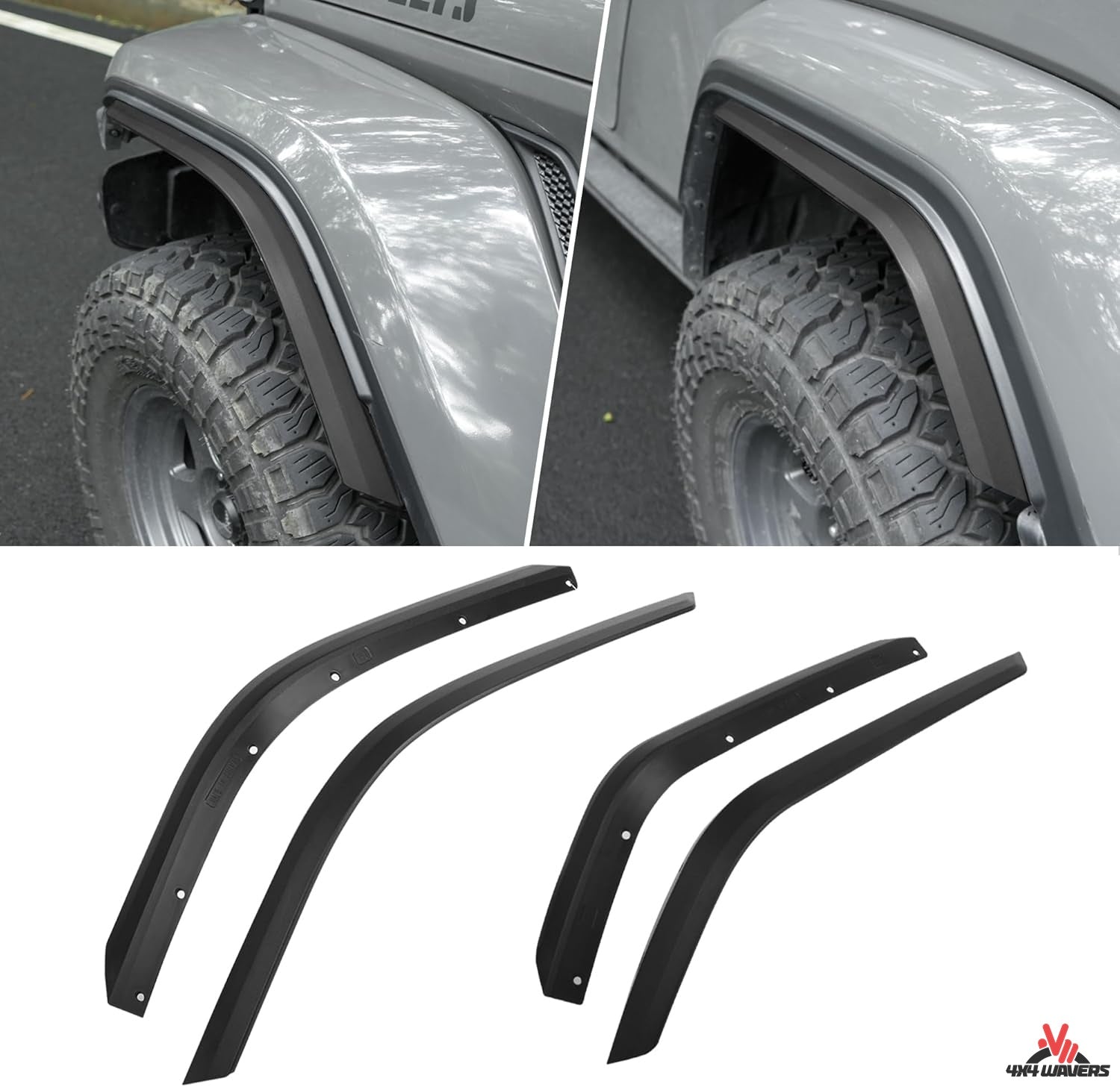 4X4WAVERS Fender Flares Trim Extension Protector - Jeep Wrangler JL/JLU/4XE 2018+ (low fenders like Sahara) - 4X4 WAVERS