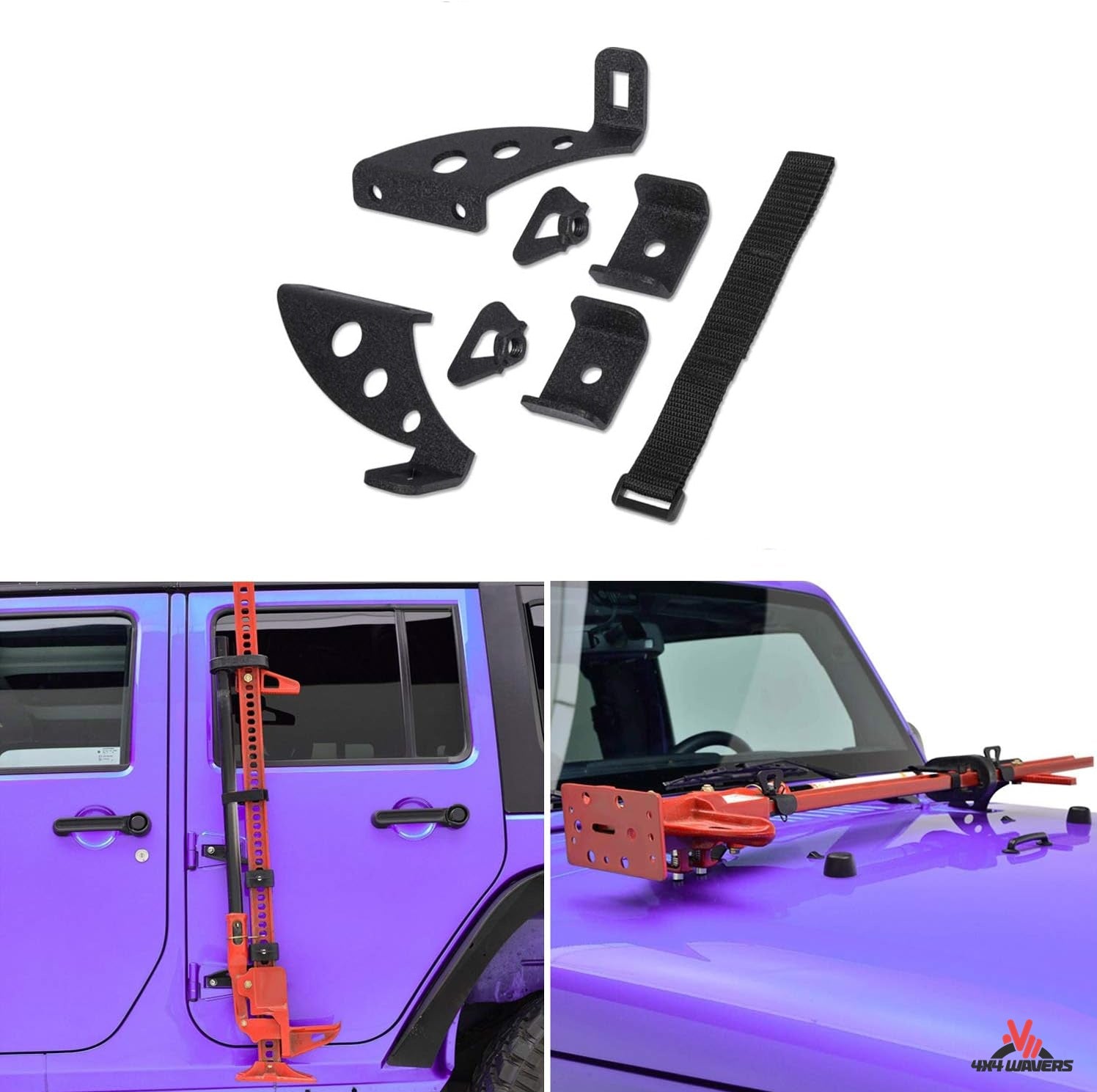 4X4WAVERS Hi-Lift Jack Mount Brackets for Hood and Door Hinges (only the mount bracket kit) - Jeep Wrangler JK/JKU 2007-2018 - 4X4 WAVERS