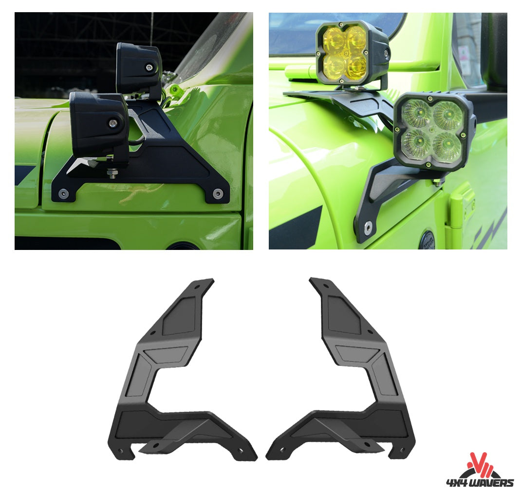 4X4WAVERS Aluminum Double Hood A-Pillar Light Holder / Light Mount Bracket - OFF Edition Style - Jeep Wrangler JL/JLU/JT 2018+ (not Compatible with 4XE) - 4X4 WAVERS