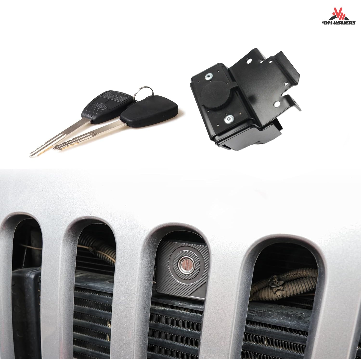 4X4WAVERS Hood Grille Lock with Key - Jeep Wrangler JK/JKU 2007-2018 - 4X4 WAVERS