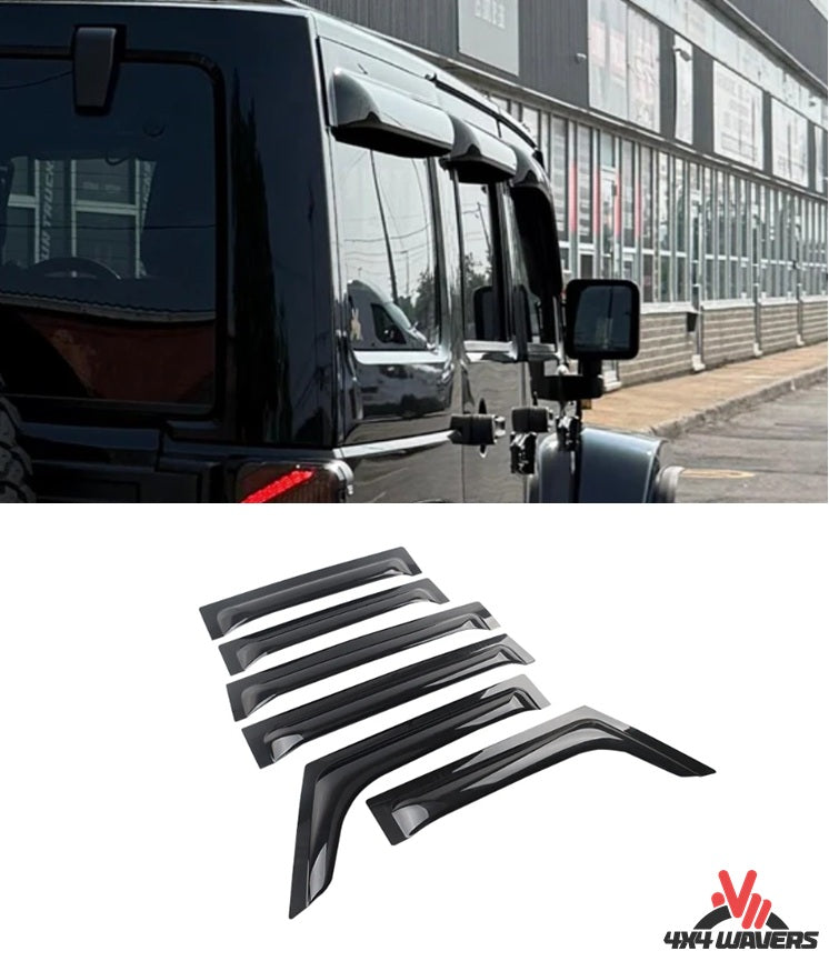 4X4WAVERS Rain Guards & Sun Visor out-channel 6 pieces - Jeep Wrangler JLU/4XE 2018+ (4 doors only) - 4X4 WAVERS