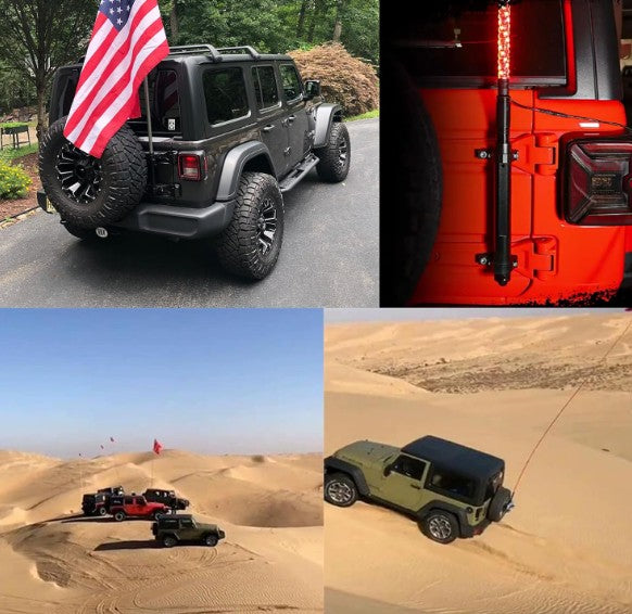 4X4WAVERS Tailgate Aluminum Flagpole & Antenna Holder - Jeep Wrangler JK/JKU/JL/JLU/4XE 2007+ - 4X4 WAVERS