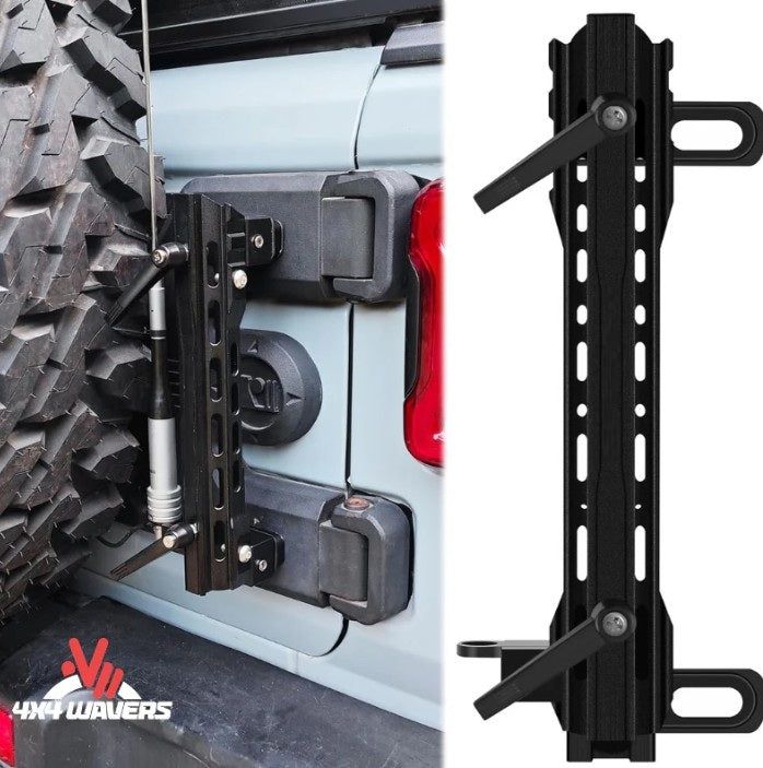 4X4WAVERS Tailgate Aluminum Flagpole Holder Multifunctional Bracket with Antenna and Shovel Mounts - Jeep Wrangler JK/JKU/JL/JLU/4XE 2007+ - 4X4 WAVERS