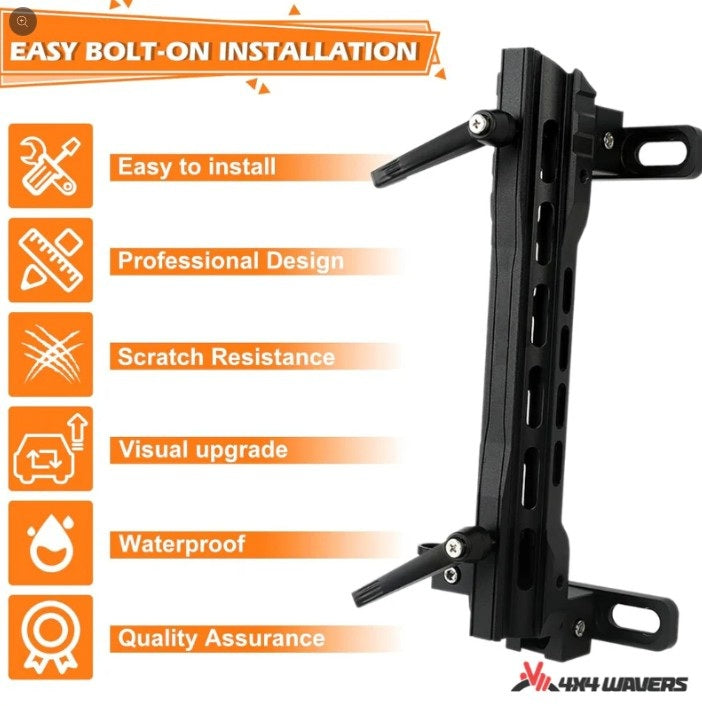 4X4WAVERS Tailgate Aluminum Flagpole Holder Multifunctional Bracket with Antenna and Shovel Mounts - Jeep Wrangler JK/JKU/JL/JLU/4XE 2007+ - 4X4 WAVERS