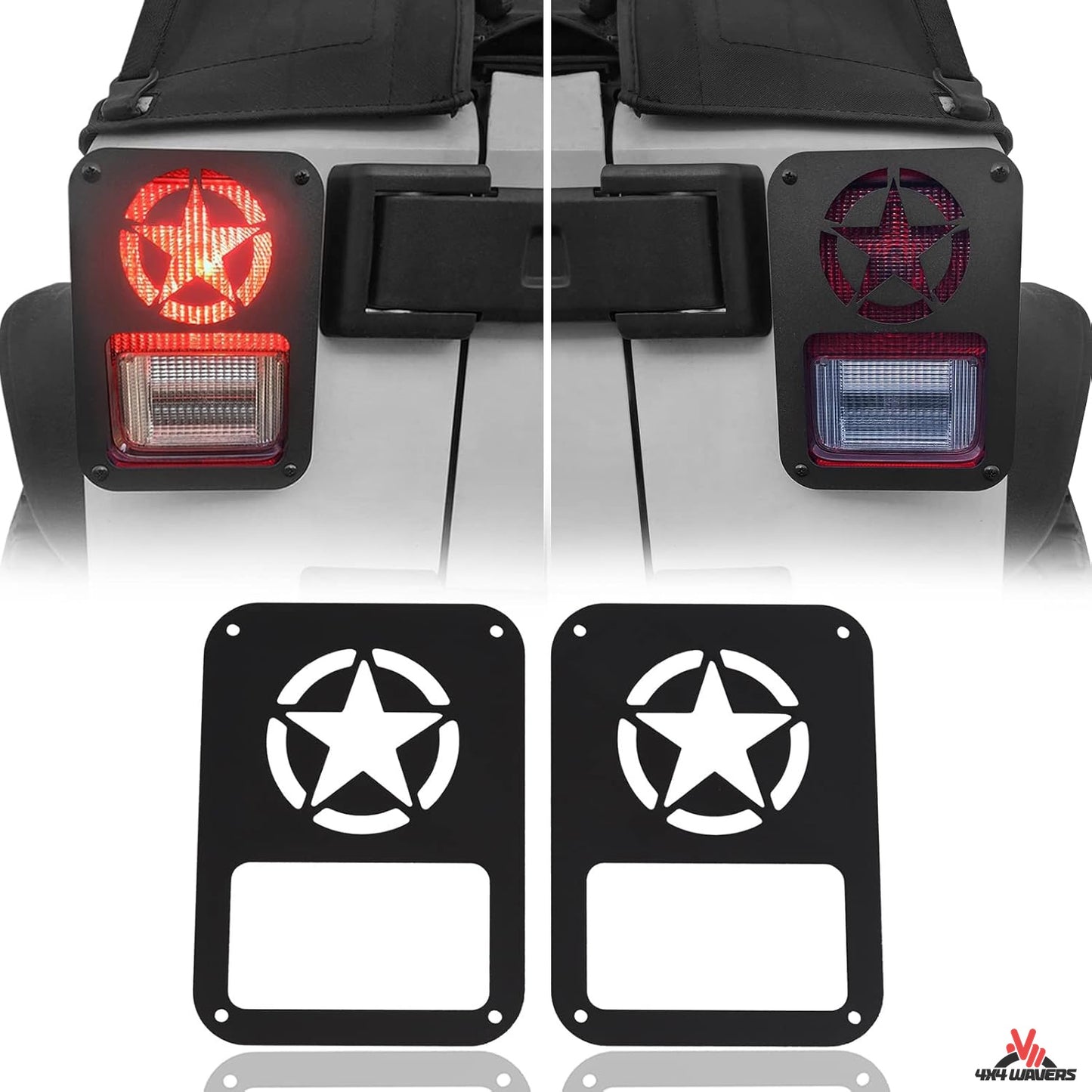 4X4WAVERS Taillight Aluminum Cover - Jeep Star Logo - Jeep Wrangler JK/JKU 2007-2018 - 4X4 WAVERS