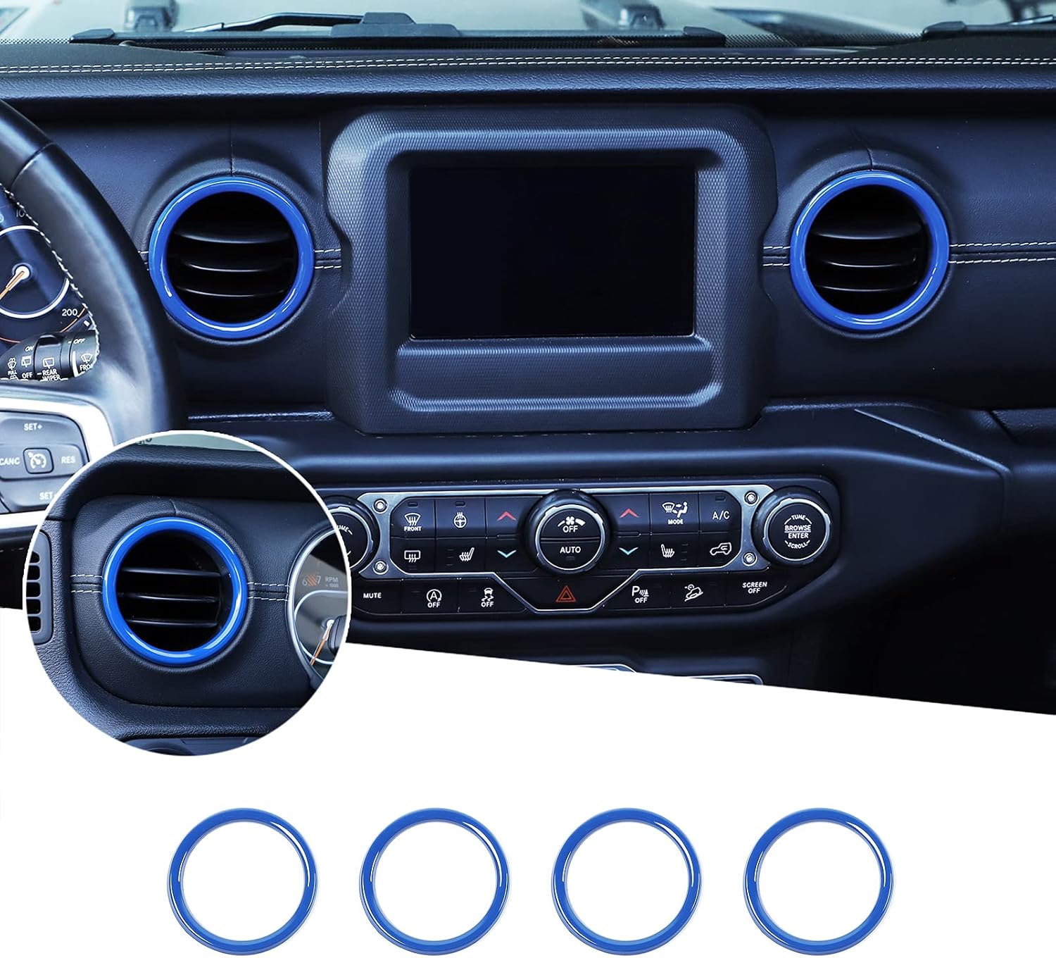 4X4WAVERS Dashboard Air Conditioner Vent Circle Ring Cover (Blue) - Jeep Wrangler JL/JLU/4XE/JT 2018-2023 - 4X4 WAVERS