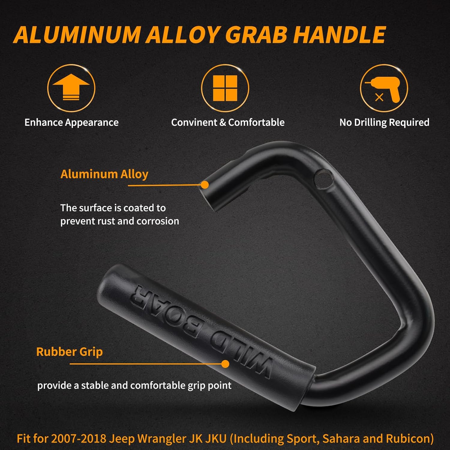 4X4WAVERS Metal Front Grab Handle Kit (Black Color 2 pack ) - Jeep Wrangler JK/JKU 2007-2018 - 4X4 WAVERS