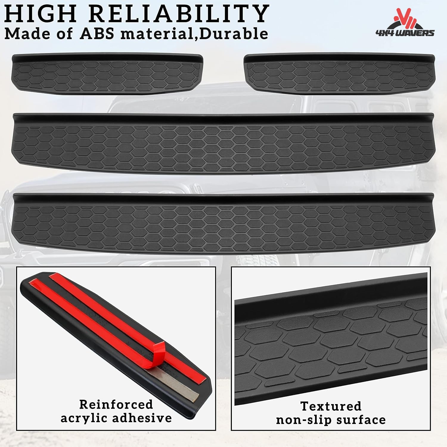 4X4WAVERS Door Sill Guards Protectors - Beehive Style - Jeep Wrangler JLU/4XE/JT (4 doors) 2018+ - 4X4 WAVERS