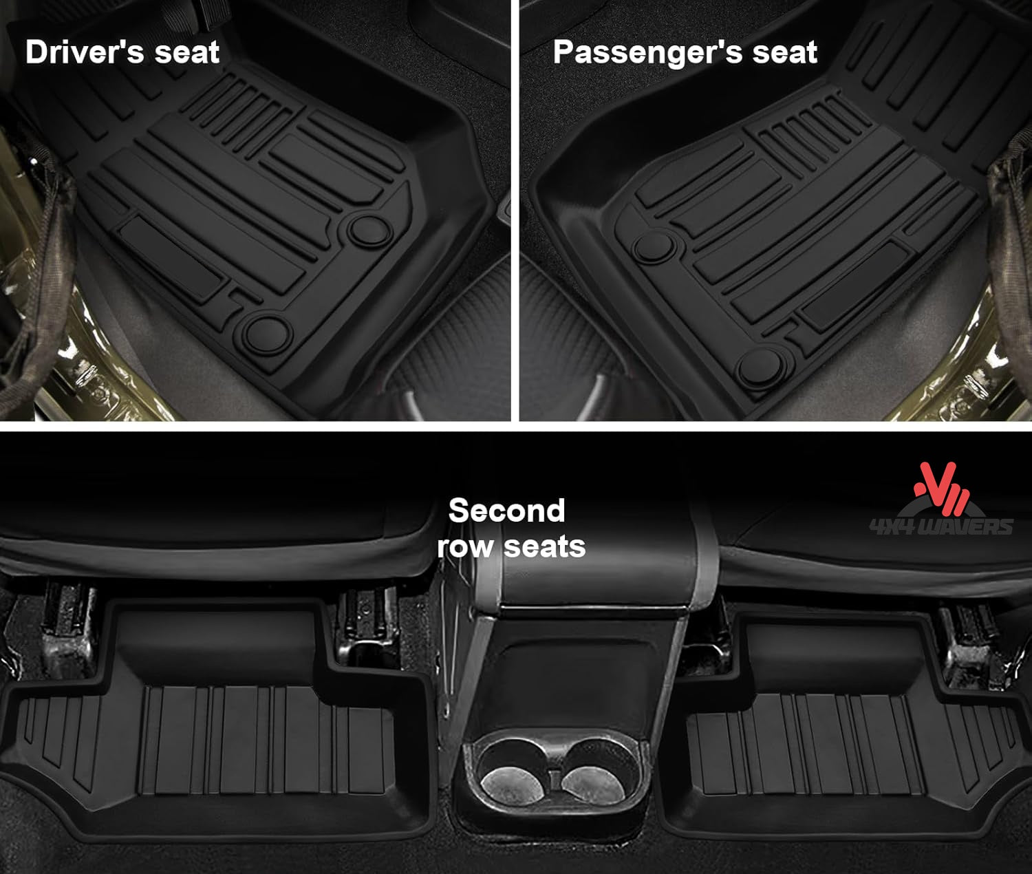 4X4WAVERS 3D Floor Mat Kit - Rugged Armor Style - Heavy Duty TPE - Jeep Wrangler JK 2007-2018  (2 doors) - 4X4 WAVERS