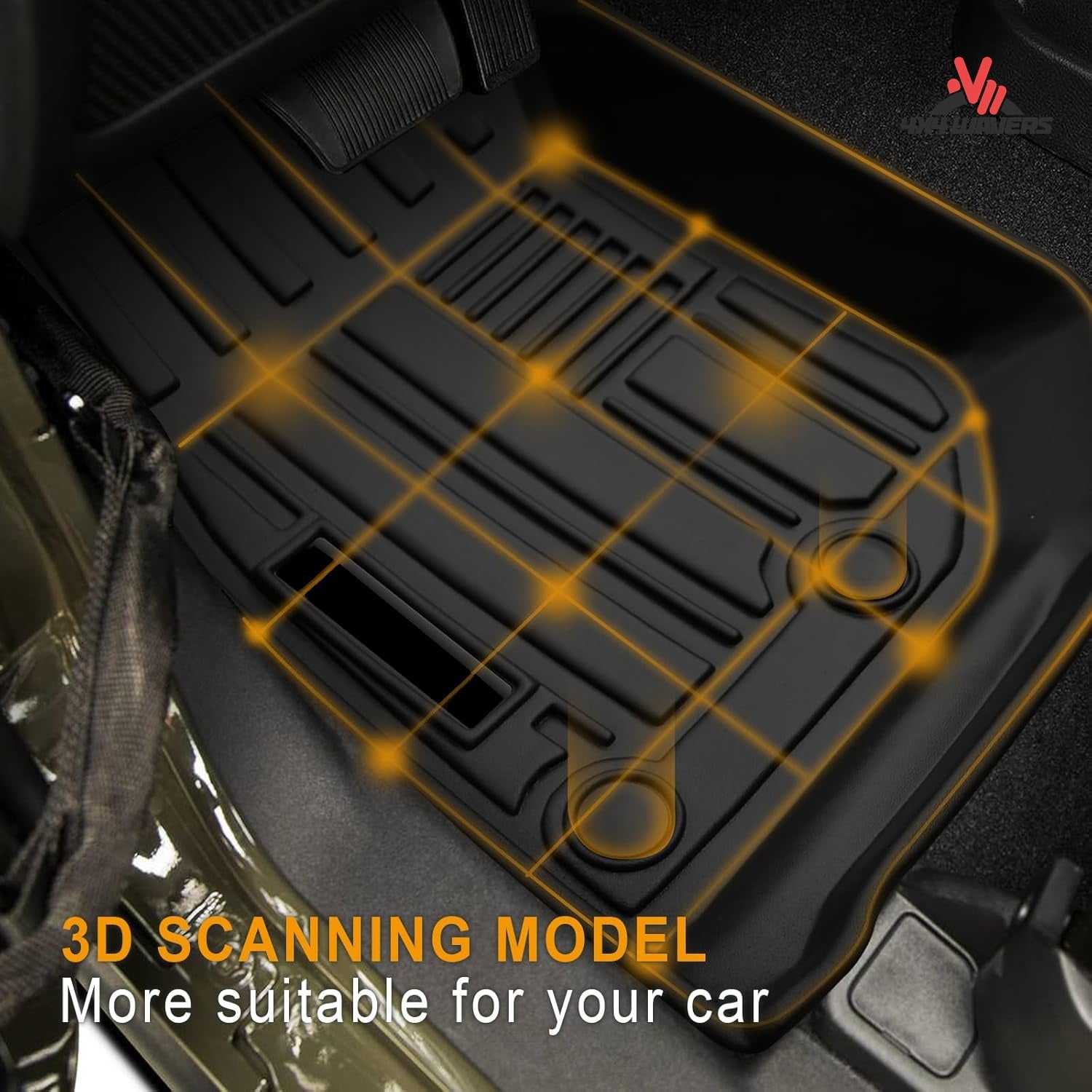 4X4WAVERS 3D Floor Mat Kit - Rugged Armor Style - Heavy Duty TPE - Jeep Wrangler JK 2007-2018  (2 doors) - 4X4 WAVERS