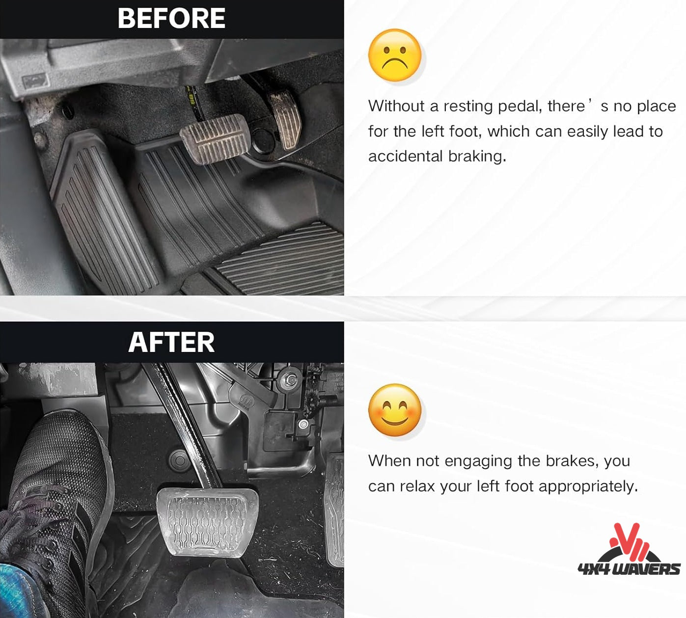 4X4WAVERS Left Driver Side Foot Rest Pedal - Short Type - Jeep Wrangler JL/JLU/JT 2018+ (not for 4XE)