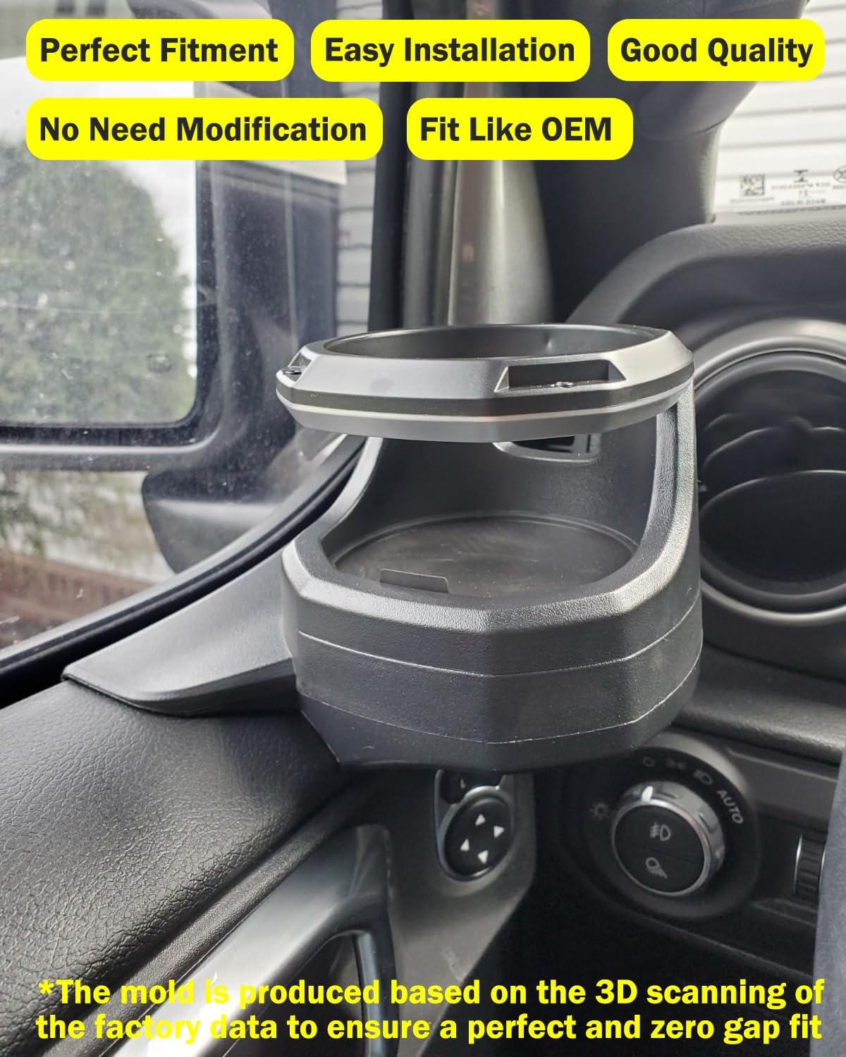 4X4WAVERS Front Doors Window Cup Holder Kit (Pair for Driver and Passenger) - Jeep Wrangler JL/JLU/4XE/JT 2018+ - 4X4 WAVERS