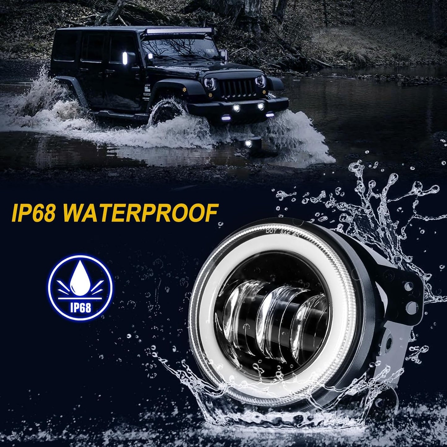 4X4WAVERS 4 Inch Front Bumper Driving Offroad Fog Light with DRL Turn Halo Angel Eyes - Jeep Wrangler JK/JKU 2007-2018 - 4X4 WAVERS