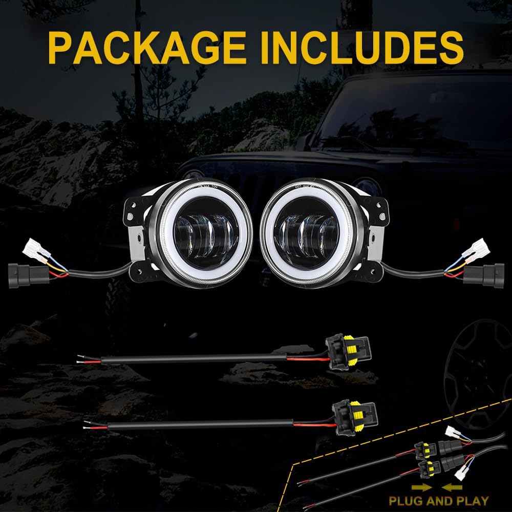 4X4WAVERS 4 Inch Front Bumper Driving Offroad Fog Light with DRL Turn Halo Angel Eyes - Jeep Wrangler JK/JKU 2007-2018 - 4X4 WAVERS