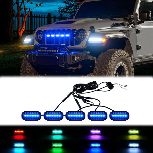 4X4WAVERS Grille Inserts Light Running LED - RGB Multi Color Smart Music Sync - Jeep Wrangler JL/JLU/4XE/JT 2024+ - 4X4 WAVERS