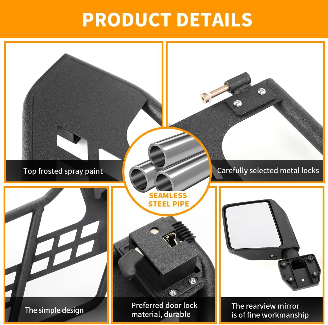 4X4WAVERS Tube Door 4 Doors With Rearview Mirror - Hunting Style - Jeep Wrangler JKU 2007-2018 (4 doors) - 4X4 WAVERS