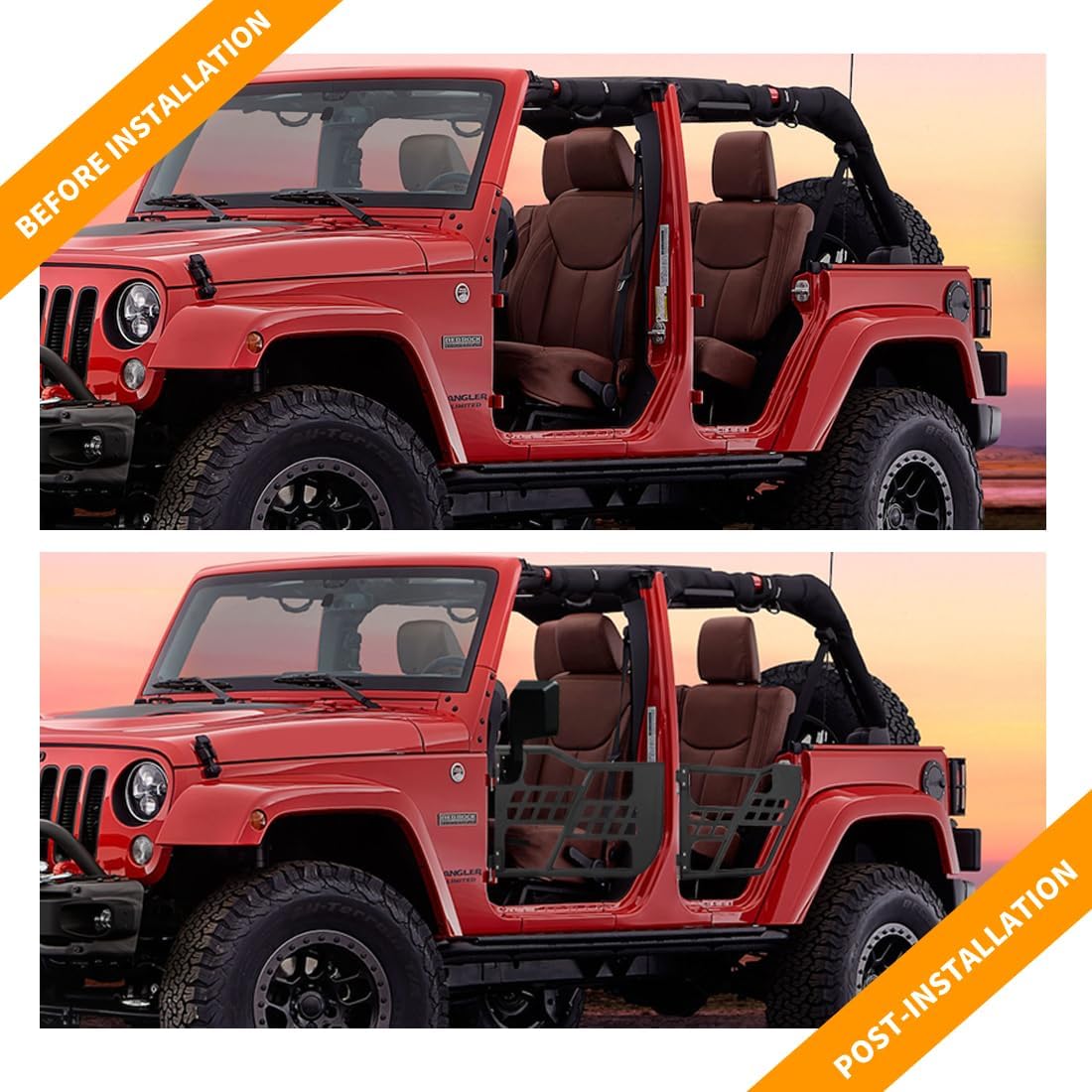 4X4WAVERS Tube Door 4 Doors With Rearview Mirror - Hunting Style - Jeep Wrangler JKU 2007-2018 (4 doors) - 4X4 WAVERS