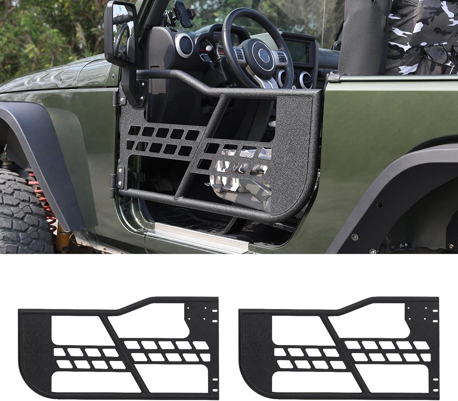 4X4WAVERS Tube Door 4 Doors With Rearview Mirror - Hunting Style - Jeep Wrangler JK 2007-2018 (2 doors) - 4X4 WAVERS