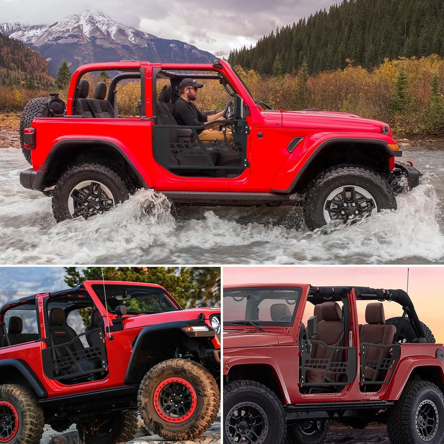 4X4WAVERS Tube Door 4 Doors With Rearview Mirror - Hunting Style - Jeep Wrangler JK 2007-2018 (2 doors) - 4X4 WAVERS