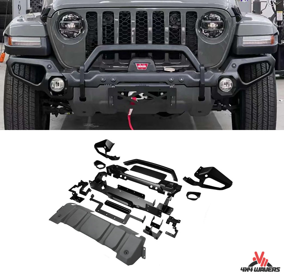 4X4WAVERS Premium Front Bumper with Sensor Holes - RR Style - Jeep Wrangler JL/JLU/4XE/JT 2018+ - 4X4 WAVERS