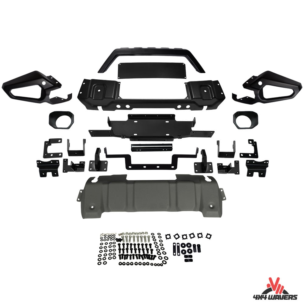 4X4WAVERS Premium Front Bumper with Sensor Holes - RR Style - Jeep Wrangler JL/JLU/4XE/JT 2018+ - 4X4 WAVERS