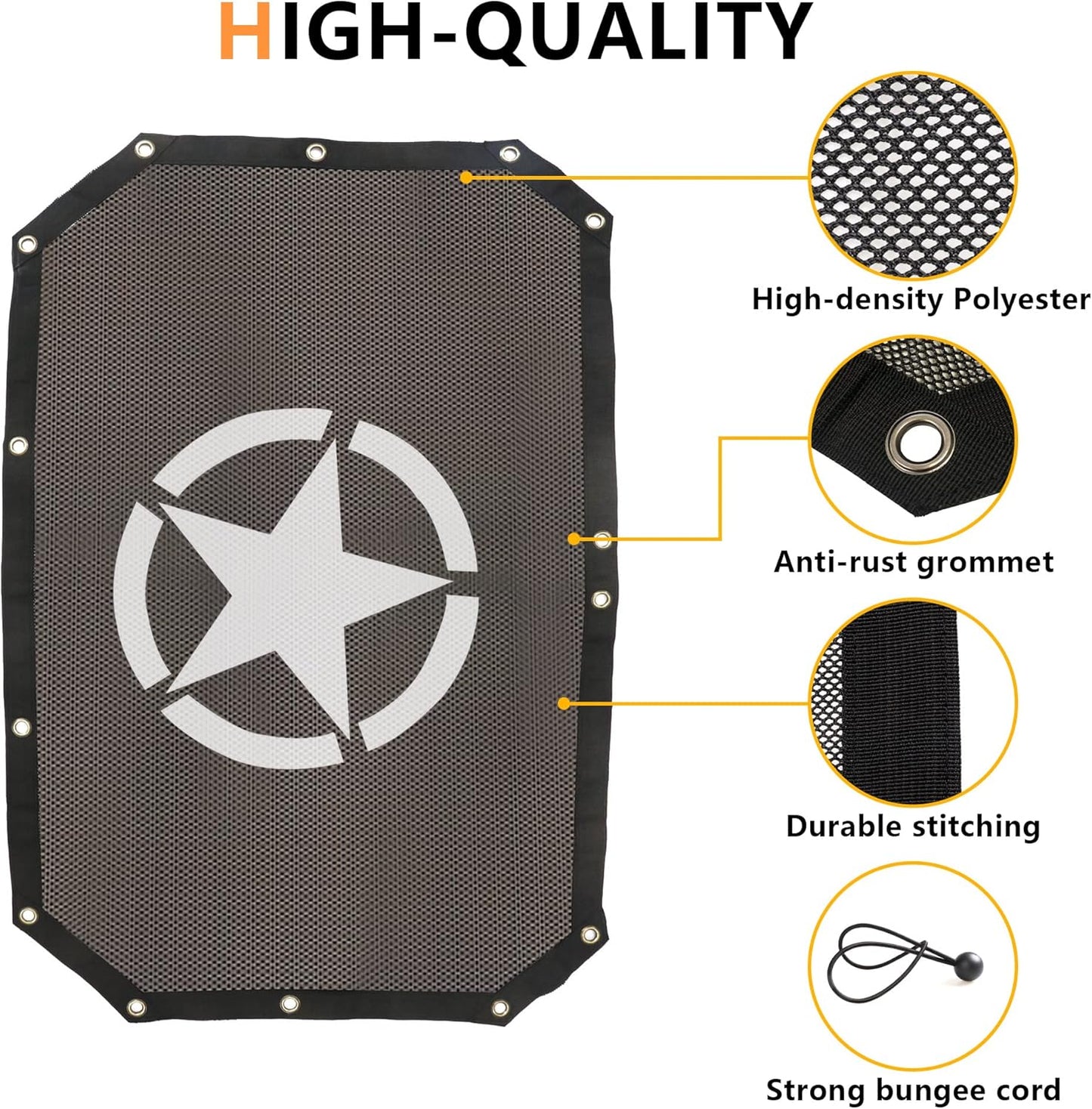 4X4WAVERS Front Top Shade Net - Mesh Shade Sun Protector - Jeep Wrangler JK/JKU 2007-2018 - 4X4 WAVERS