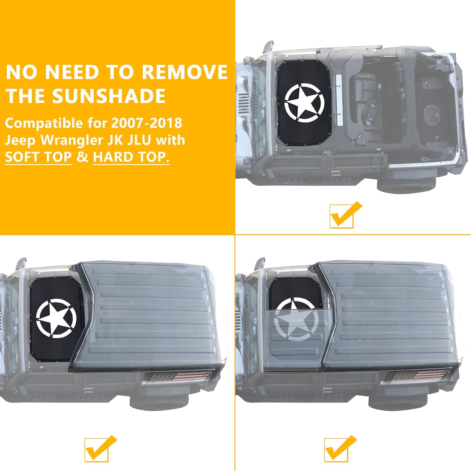 4X4WAVERS Front Top Shade Net - Mesh Shade Sun Protector - Jeep Wrangler JK/JKU 2007-2018 - 4X4 WAVERS