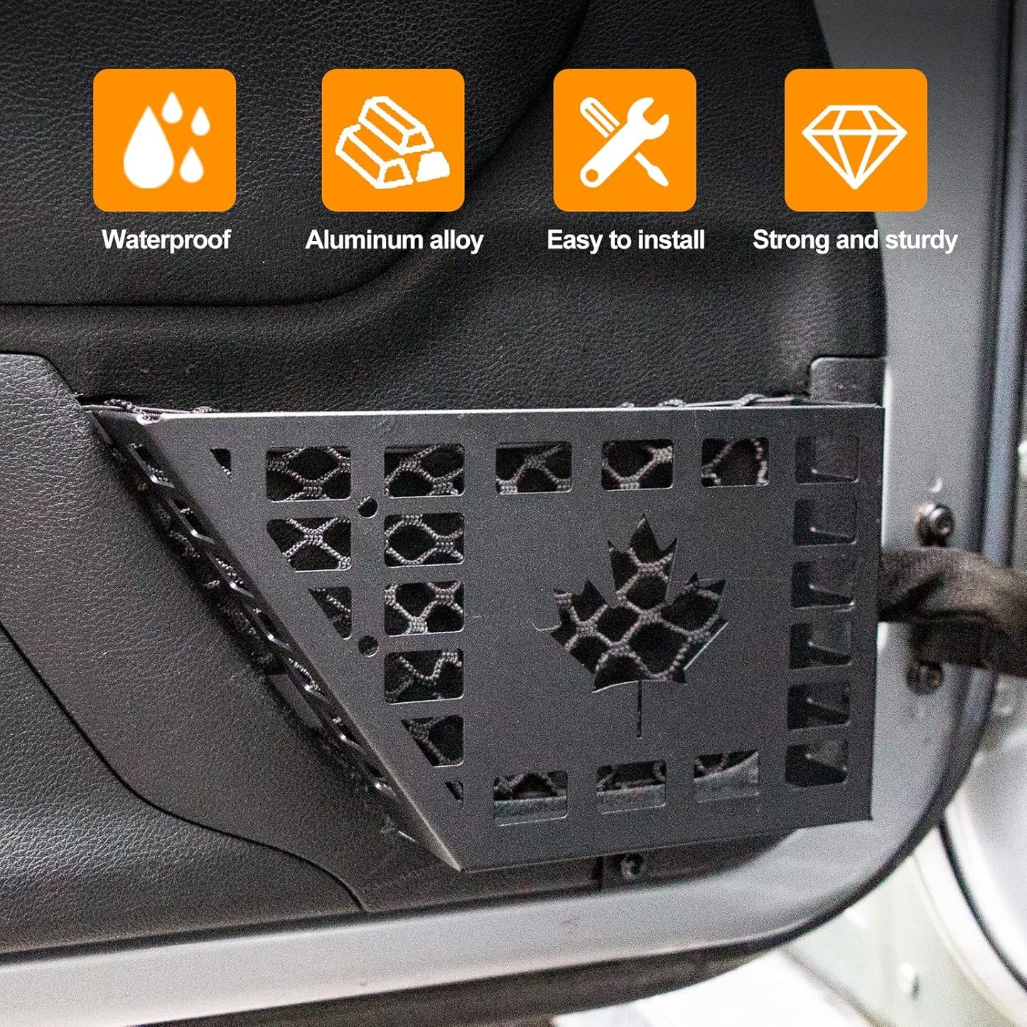 4X4WAVERS Metal Front Door Storage Box, Door Side Insert Organizer Box Pockets with CANADA Flag Style - Jeep Wrangler JK/JKU 2007-2018