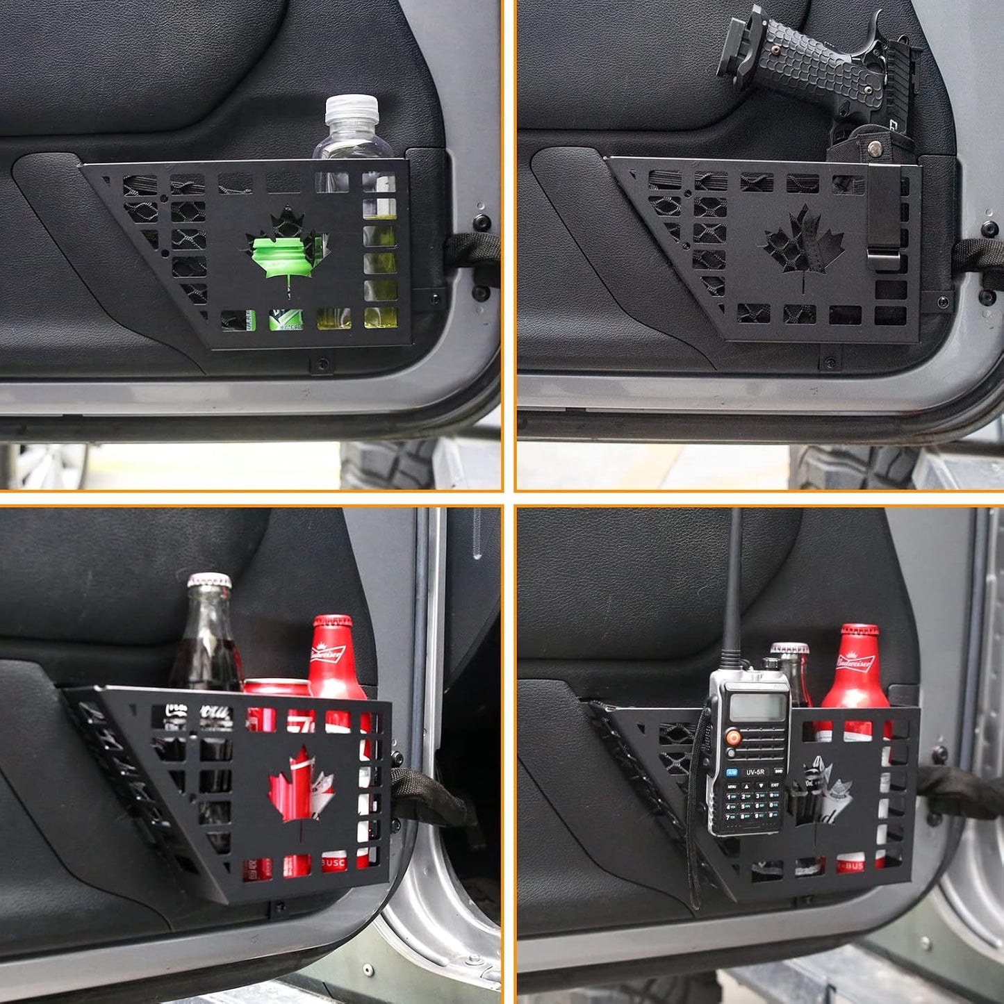 4X4WAVERS Metal Front Door Storage Box, Door Side Insert Organizer Box Pockets with CANADA Flag Style - Jeep Wrangler JK/JKU 2007-2018