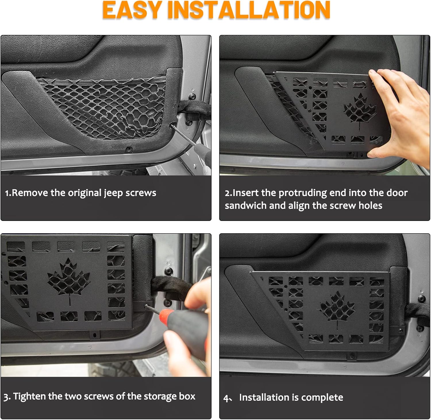 4X4WAVERS Metal Front Door Storage Box - CANADA Flag Style - Jeep Wrangler JK/JKU 2007-2018 - 4X4 WAVERS