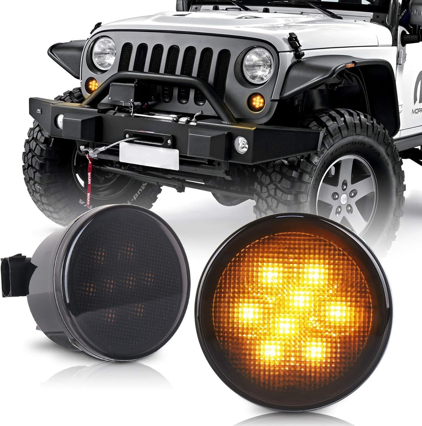 4X4WAVERS Turn Signal Lights Smoked Lens Amber LED Parking Lights - Jeep Wrangler JK/JKU 2007-2018 - 4X4 WAVERS