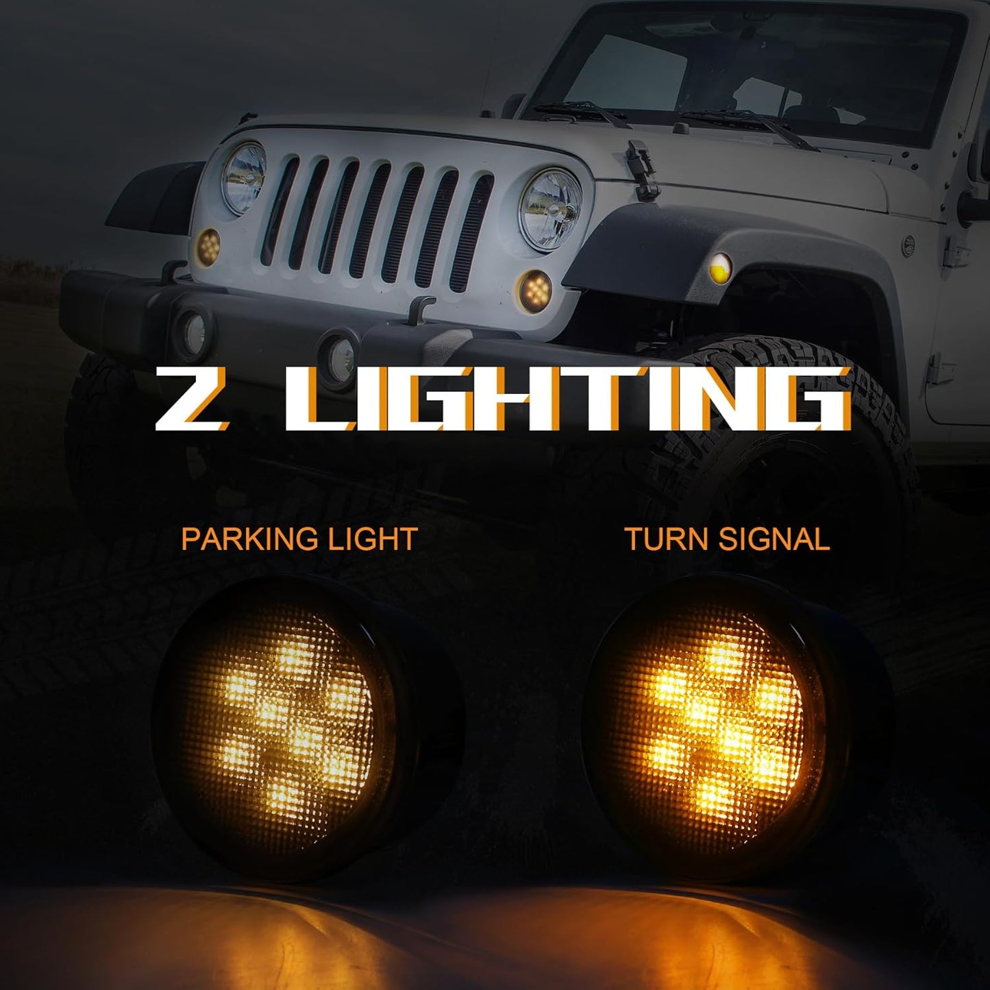 4X4WAVERS Turn Signal Lights Smoked Lens Amber LED Parking Lights - Jeep Wrangler JK/JKU 2007-2018 - 4X4 WAVERS