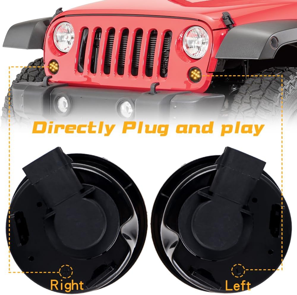 4X4WAVERS Turn Signal Lights Smoked Lens Amber LED Parking Lights - Jeep Wrangler JK/JKU 2007-2018 - 4X4 WAVERS