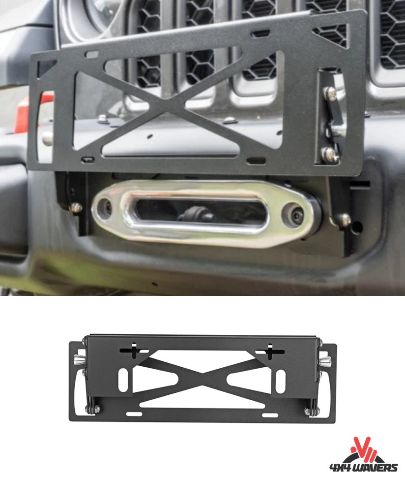 4X4WAVERS Front License plate relocation adapter Holder - Move Plate UP Down - All Jeep Wrangler Models - 4X4 WAVERS