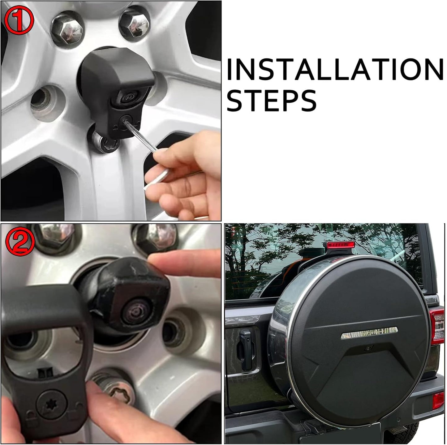 4X4WAVERS Spare Tire Stainless Steel & Plastic Hard Shell Cover with Back-up Camera Hole - Jeep Wrangler JL/JLU/4XE 2018+