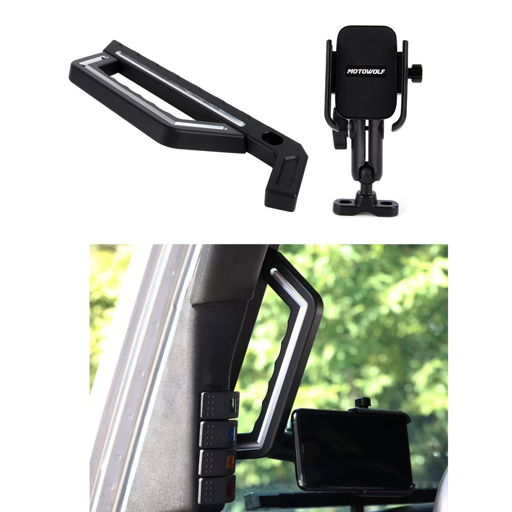4X4WAVERS Aluminum Handle with 360 Rotated Mobile Holder - Luxury Offroader Edition (1 pc - Driver Side) - Jeep Wrangler JK/JKU 2007-2018 - 4X4 WAVERS