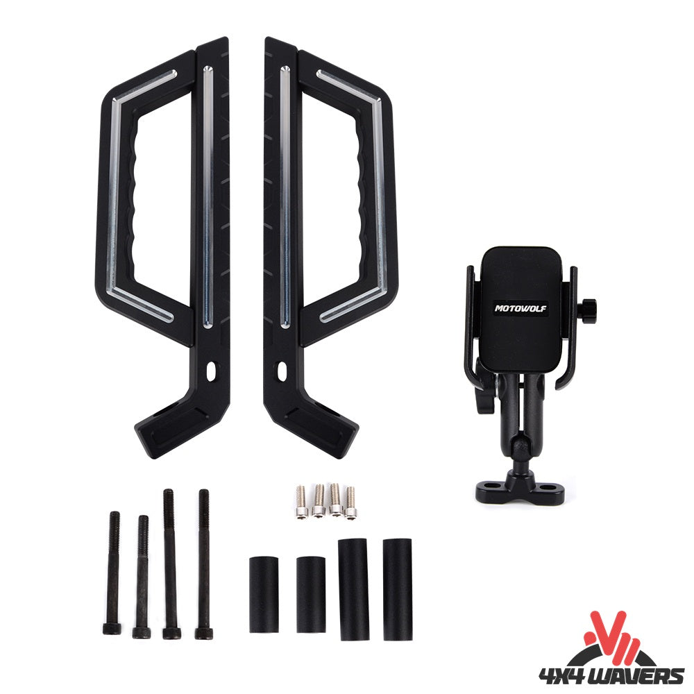 4X4WAVERS Aluminum Handle with 360 Rotated Mobile Holder - Luxury Offroader Edition (1 pc - Driver Side) - Jeep Wrangler JK/JKU 2007-2018