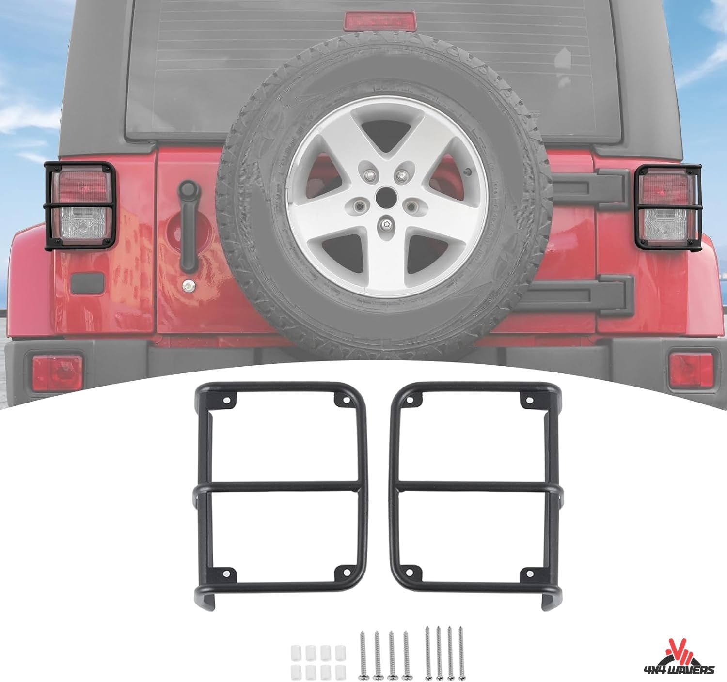4X4WAVERS Tail Light Cover Guards - Powder Coated Steel - Jeep Wrangler JK/JKU 2007-2018 - 4X4 WAVERS
