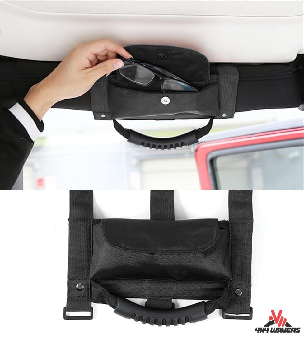 4X4WAVERS Black Car Roll Bar Grab Handle Sunglasses Holder Storage Bag (1 pc) - All Jeep Wrangler Models and Offroad Vehicles - Universal - 4X4 WAVERS