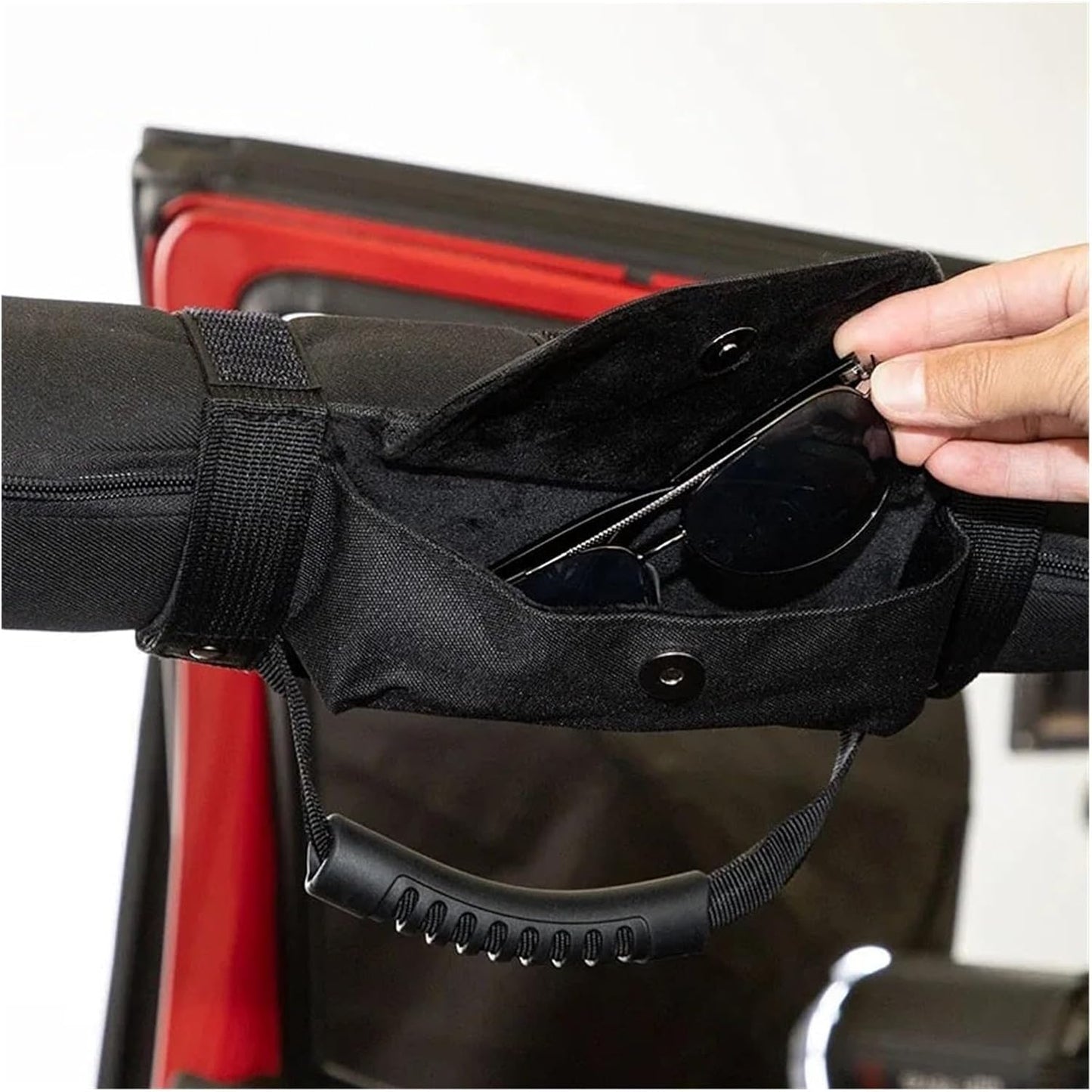 4X4WAVERS Black Car Roll Bar Grab Handle Sunglasses Holder Storage Bag (1 pc) - All Jeep Wrangler Models and Offroad Vehicles - Universal - 4X4 WAVERS