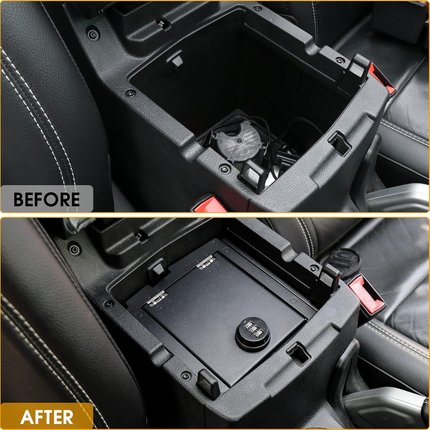 4X4WAVERS Center Console Lock Box with Digit Combo - Gun Armrest Safe Lockbox - Jeep Wrangler JL/JLU/4XE/JT 2018+ - 4X4 WAVERS