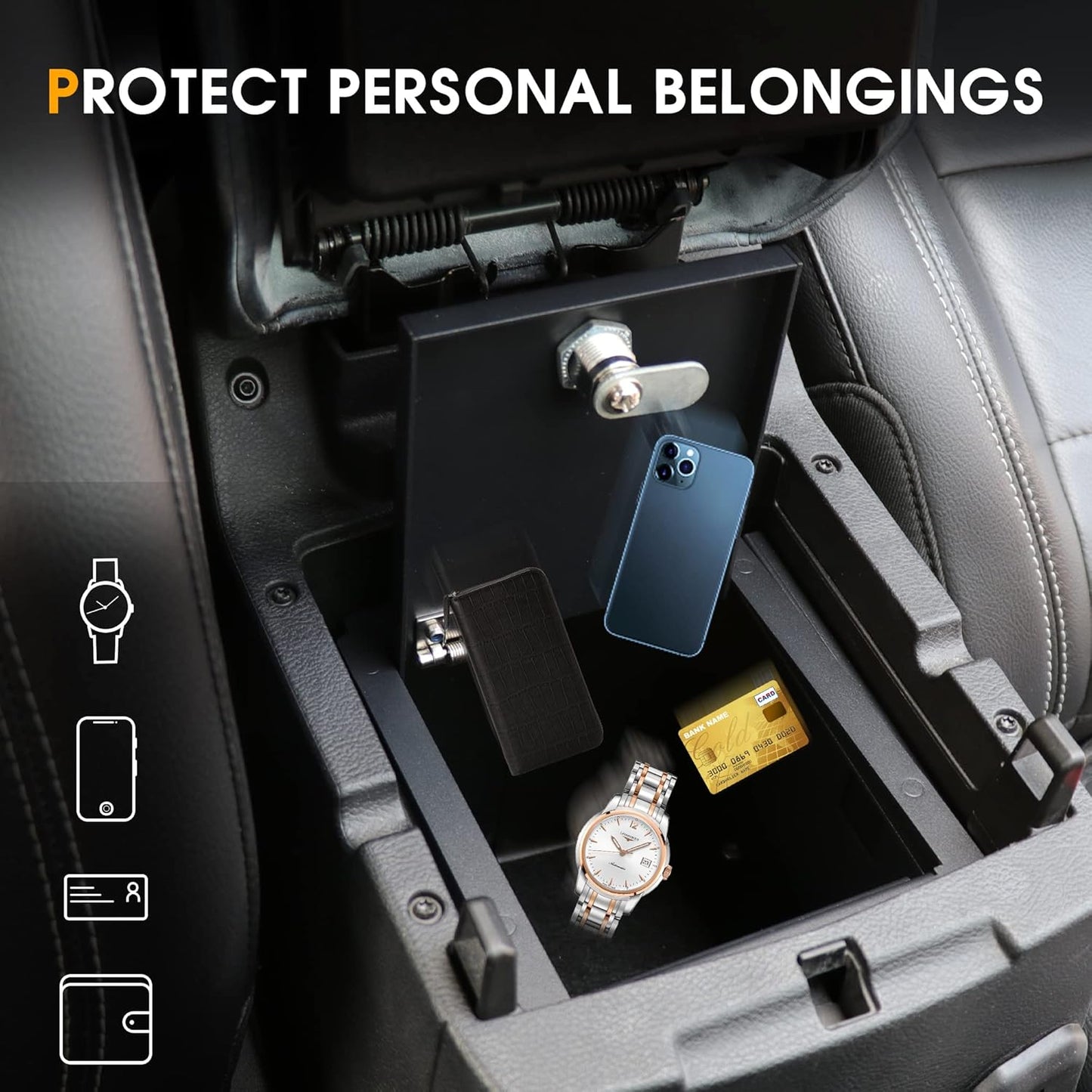 4X4WAVERS Center Console Lock Box with Digit Combo - Gun Armrest Safe Lockbox - Jeep Wrangler JL/JLU/4XE/JT 2018+