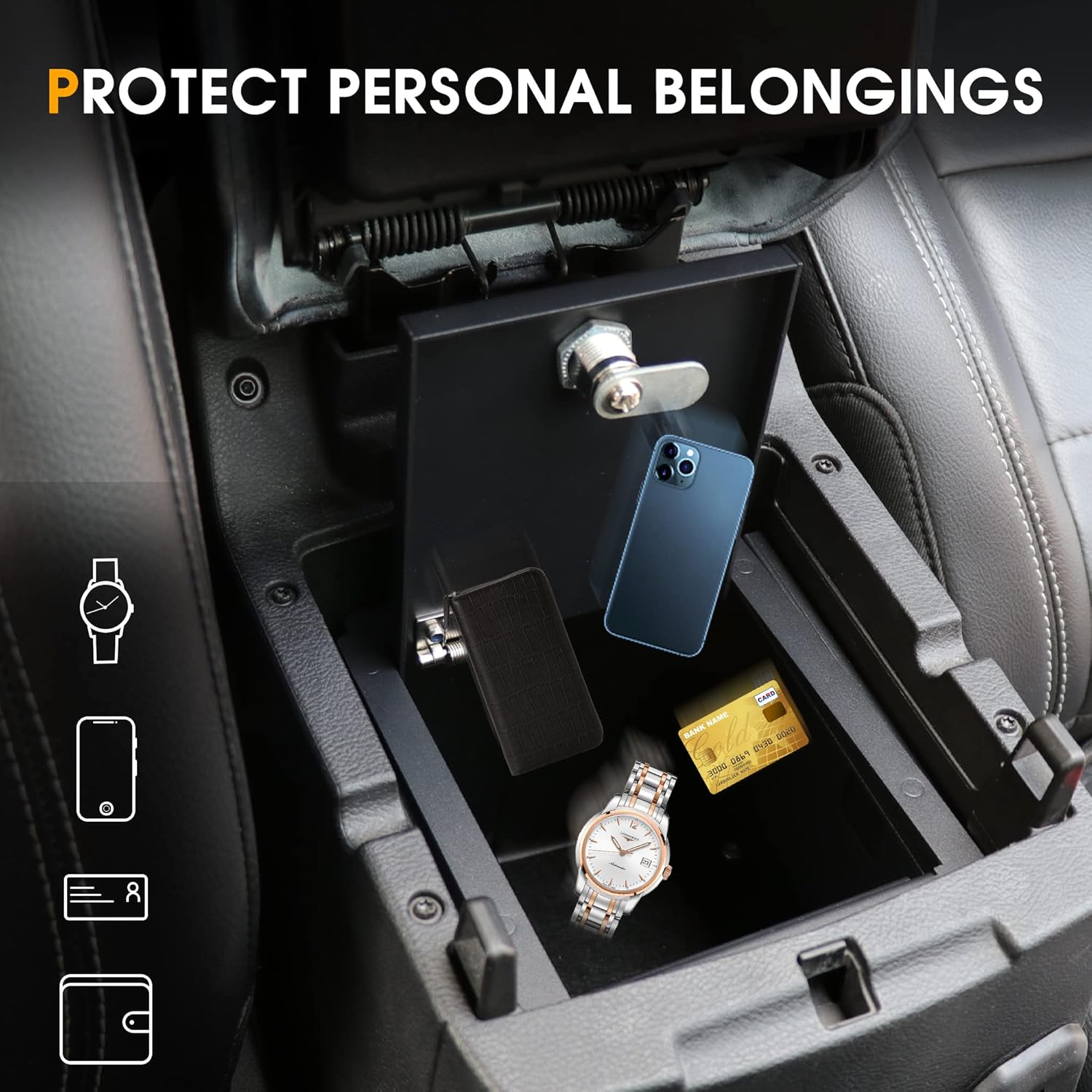 4X4WAVERS Center Console Lock Box with Digit Combo - Gun Armrest Safe Lockbox - Jeep Wrangler JL/JLU/4XE/JT 2018+ - 4X4 WAVERS