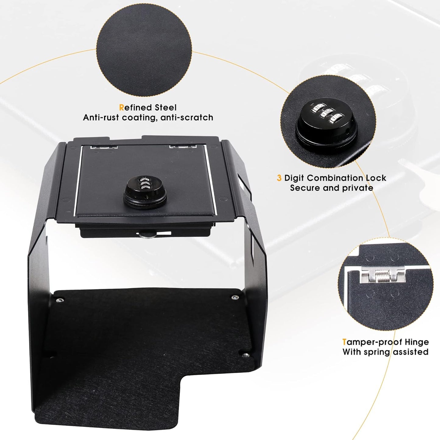 4X4WAVERS Center Console Lock Box with Digit Combo - Gun Armrest Safe Lockbox - Jeep Wrangler JL/JLU/4XE/JT 2018+