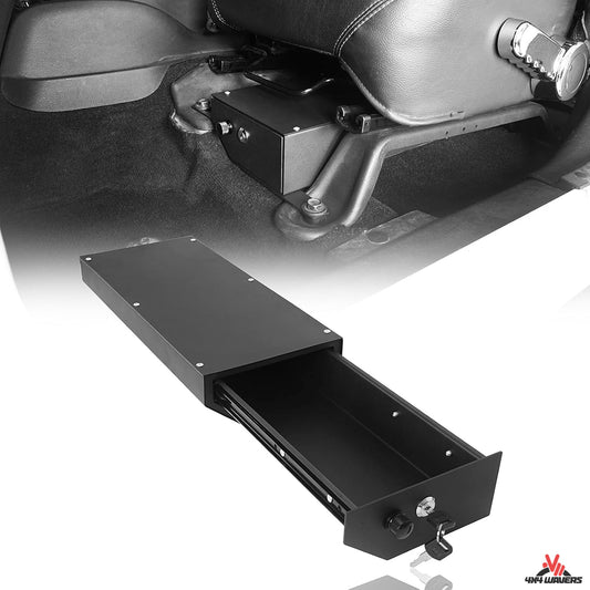 4X4WAVERS Under Driver Seat Lock Box with Key - Gun Armrest Safe Lockbox - Jeep Wrangler JK/JKU 2007-2018 (Not for 2011-2018 JK 2-Door) - 4X4 WAVERS