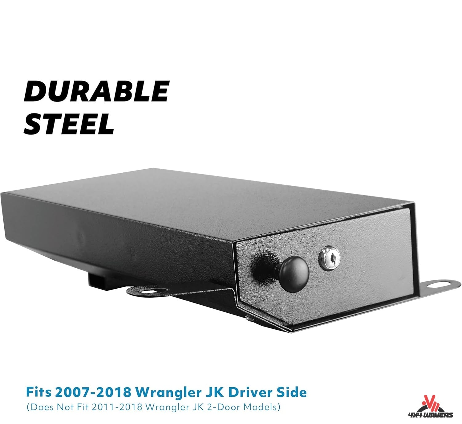 4X4WAVERS Under Driver Seat Lock Box with Key - Gun Armrest Safe Lockbox - Jeep Wrangler JK/JKU 2007-2018 (Not for 2011-2018 JK 2-Door) - 4X4 WAVERS